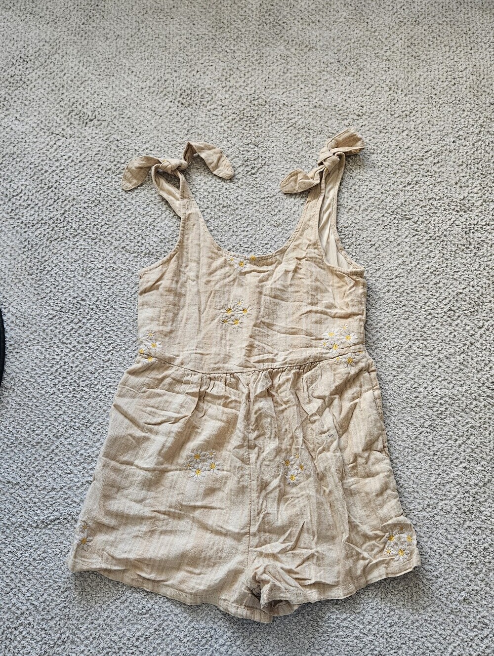 AMERICAN EAGLE Daisy Embroidered Shortall Romper Linen Blend XXS NWT AE